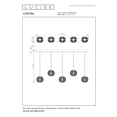 CINTRA - Lampa wisząca - 13499/21/60 Lucide